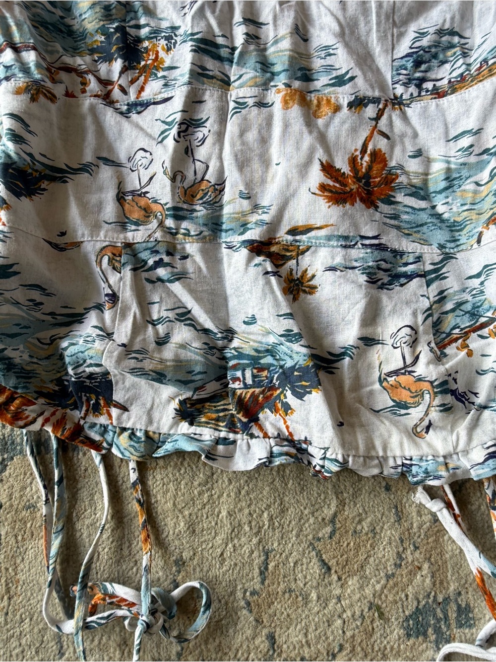 We The Free White Tropical Print Tie-Hem Top with Teal & Rust Accents size 4